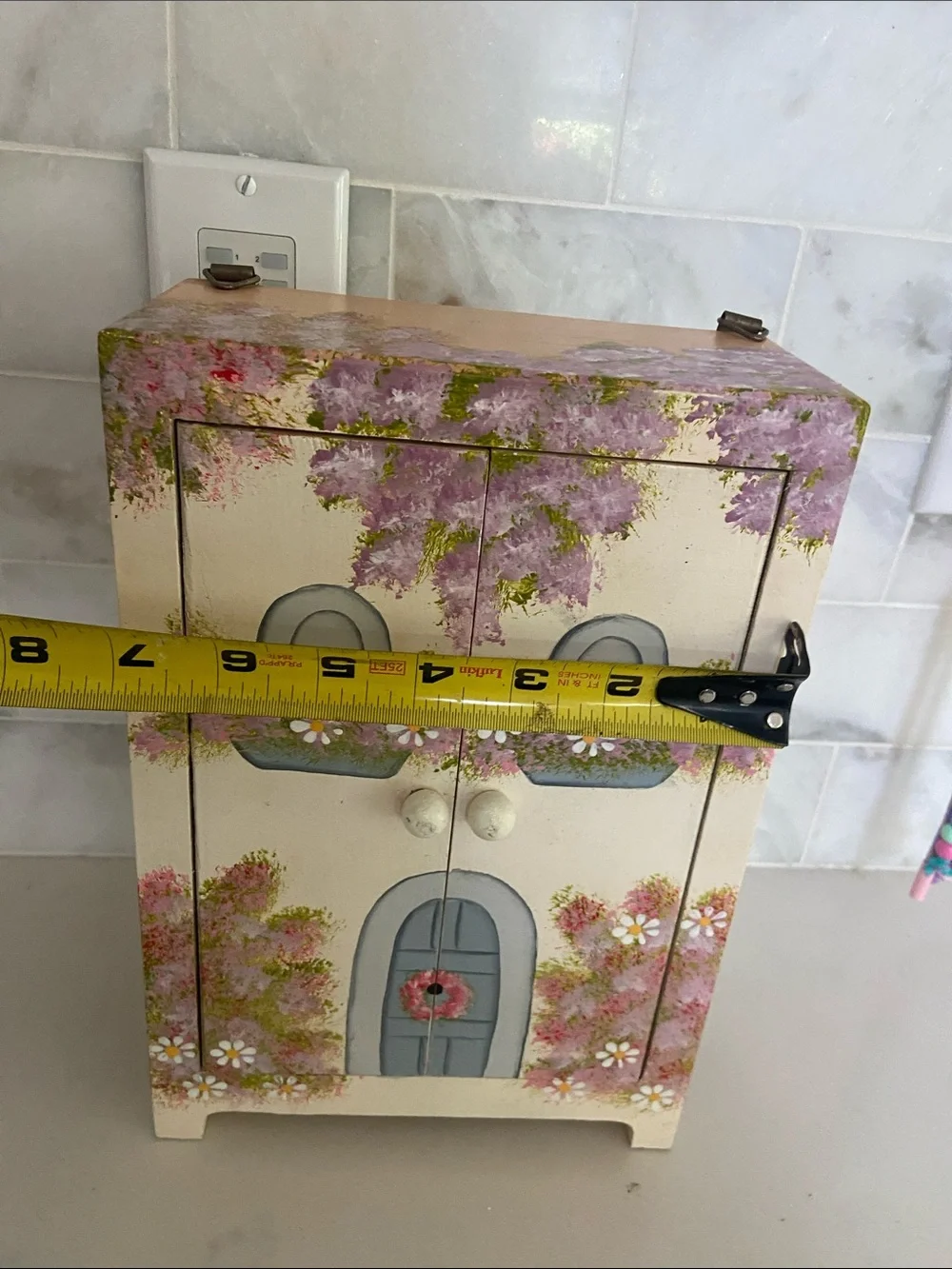 Hand-Painted Cream and Gray Kids Jewelry Armoire